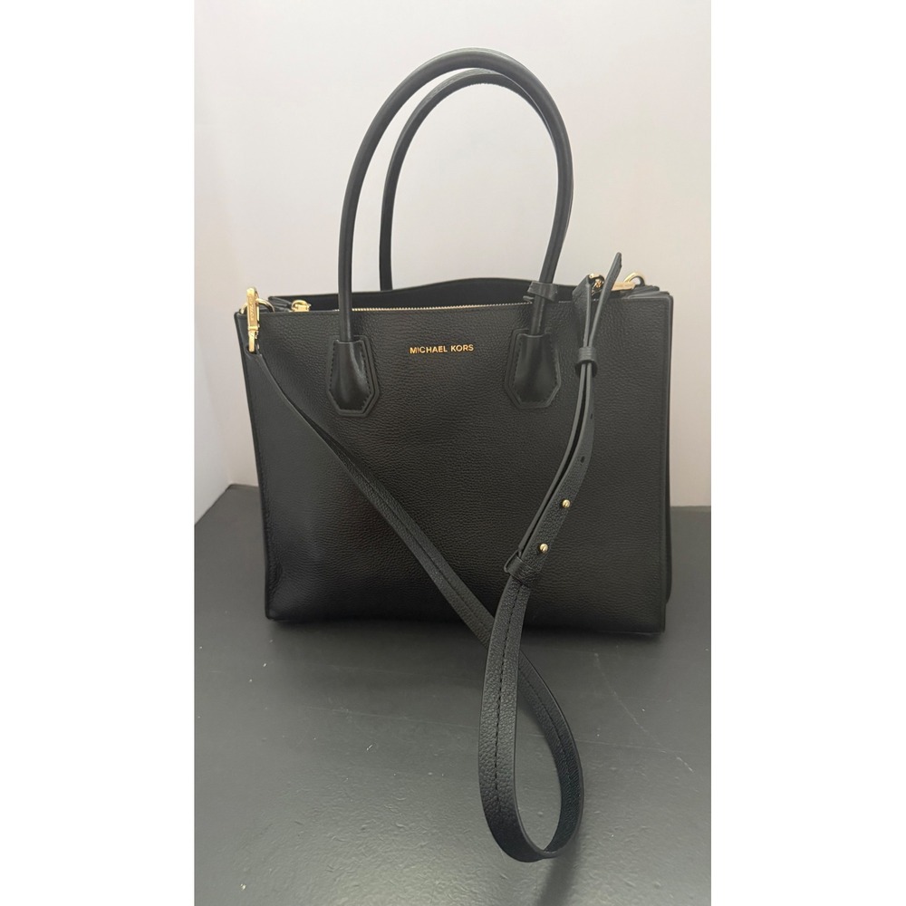 Michael Kors Mercer Tote Accordion Design Black with Gold Hardware Crossbody